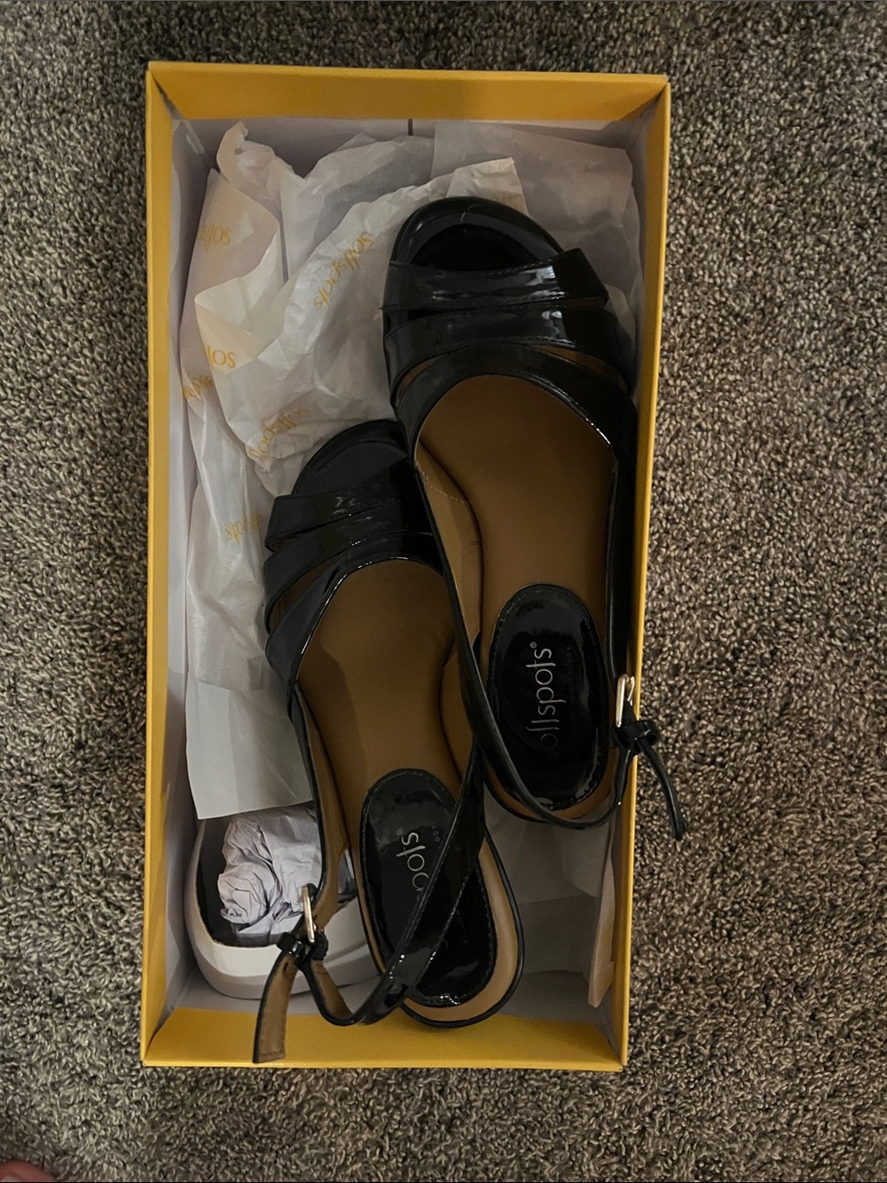 Softspots Black Patent Peep-Toe Ankle-Strap Heels
